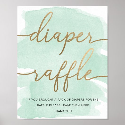 Mint Green Waterverf Gold Diaper Raffle Poster (Voorkant)