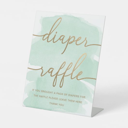 Mint Green Waterverf Gold Diaper Raffle Reclamebord Met Voetstuk (Voorkant)