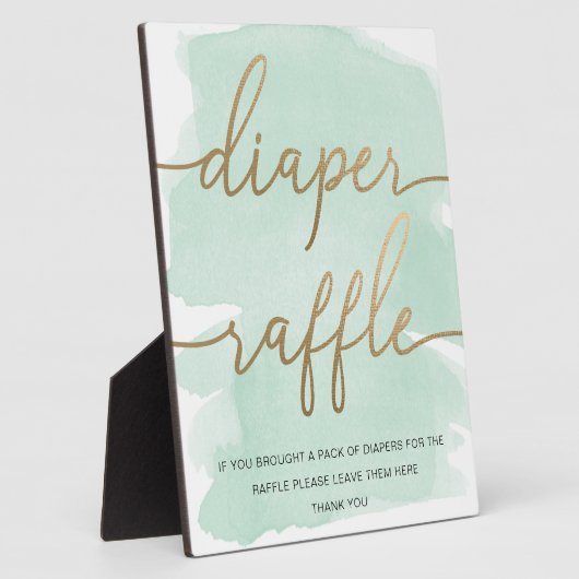 Mint Green Waterverf Gold Diaper Raffle Sign Fotoplaat (Zijkant)
