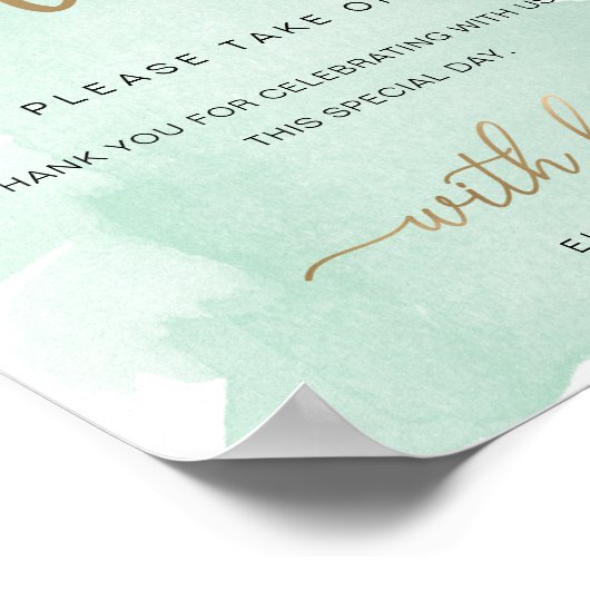 Mint Green Waterverf Gold Favors Sign Poster (Hoek)