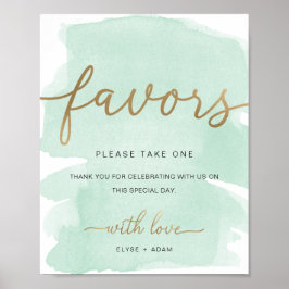 Mint Green Waterverf Gold Favors Sign Poster