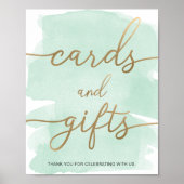 Mint Green Waterverf Gold Kaarten en cadeaubonnen Poster (Voorkant)