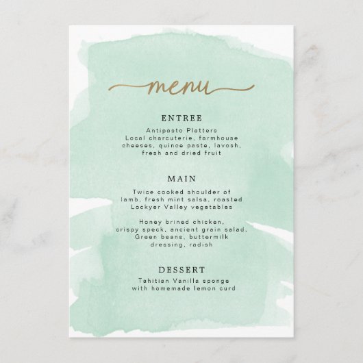 Mint Green Waterverf Gold Menu (Voorkant)