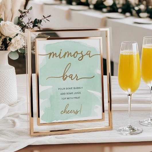 Mint Green Waterverf Gold Mimosa Bar Poster