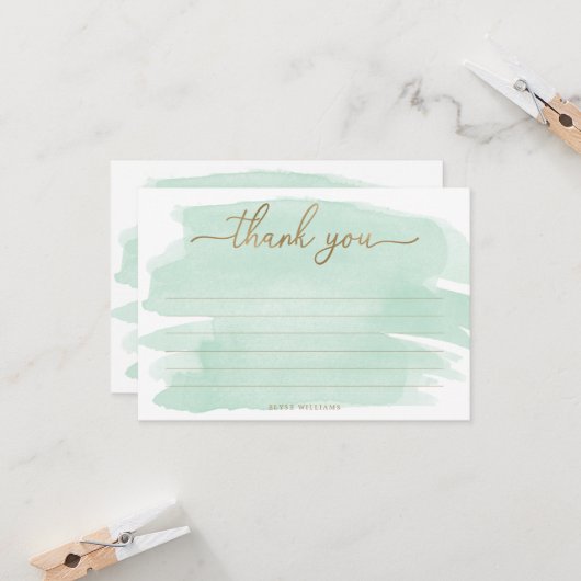 Mint Green Waterverf Hartelijk dank Kaart (Voorkant / Achterkant in situ)