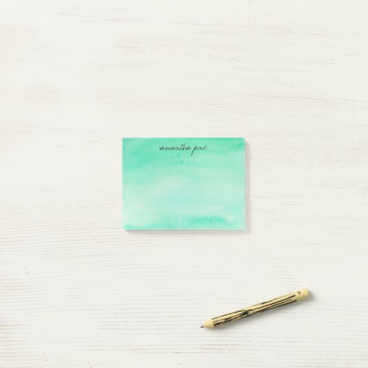 Mint Green Waterverf Personalized Post-it® Notes (Op bureau)
