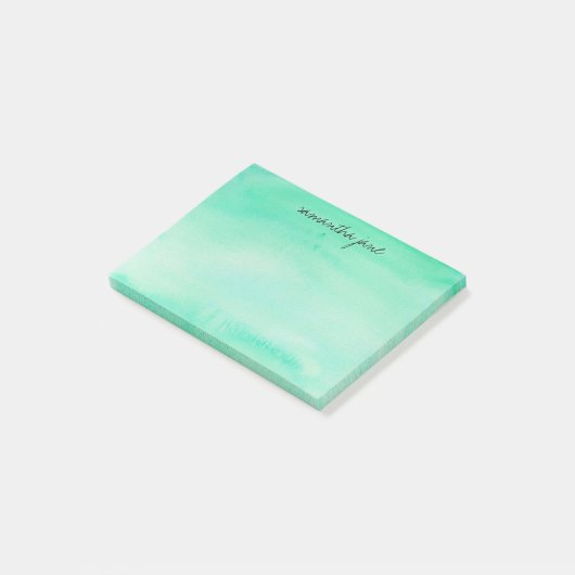 Mint Green Waterverf Personalized Post-it® Notes (Schuin)