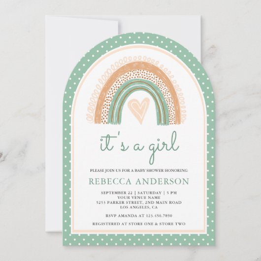 Mint Green Waterverf Rainbow Arch Baby shower Kaart (Voorkant)