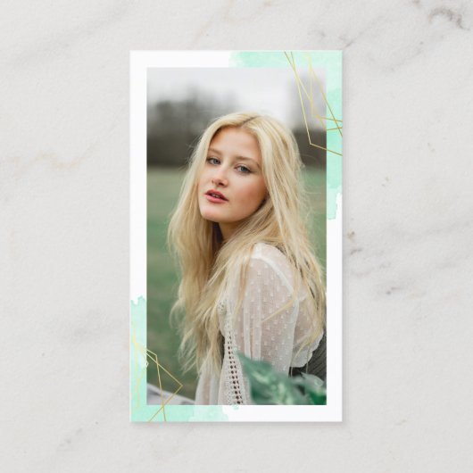 Mint Green Waterverf Social Media met foto Visitekaartje (Achterkant)
