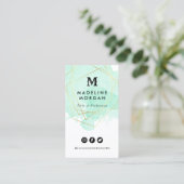 Mint Green Waterverf Social Media met foto Visitekaartje (Staand voorkant)