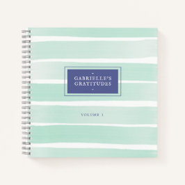 Mint Green Waterverf Stripe Custom Dankbaarheid Notitieboek