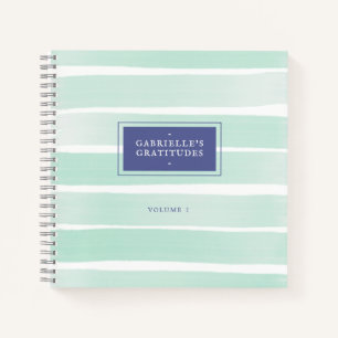 Mint Green Waterverf Stripe Custom Dankbaarheid Notitieboek