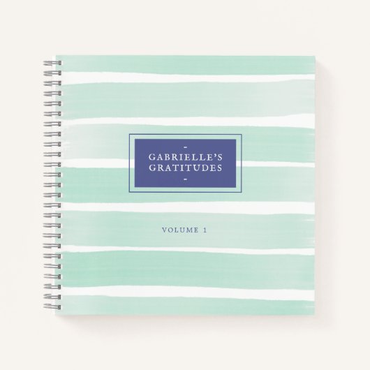 Mint Green Waterverf Stripe Custom Dankbaarheid Notitieboek (Voorkant)