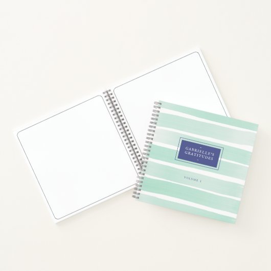 Mint Green Waterverf Stripe Custom Dankbaarheid Notitieboek (Binnen)