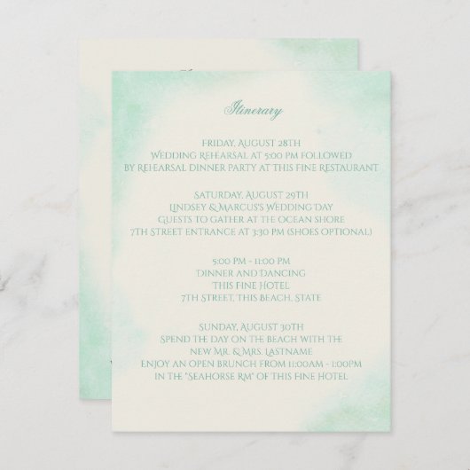 Mint Green Waterverf Trouwboekje Informatiekaartje (Voorkant / Achterkant)