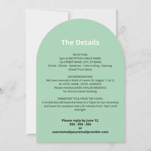 Mint Green Wedding Details Kaart (Voorkant)
