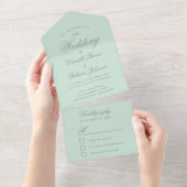 Mint Green Wedding Elegant Calligraphy Script RSVP All In One Uitnodiging (Afscheurbaar)