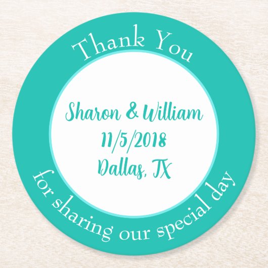 Mint Green Wedding Favor Ronde Kartonnen Onderzetter (Voorkant)