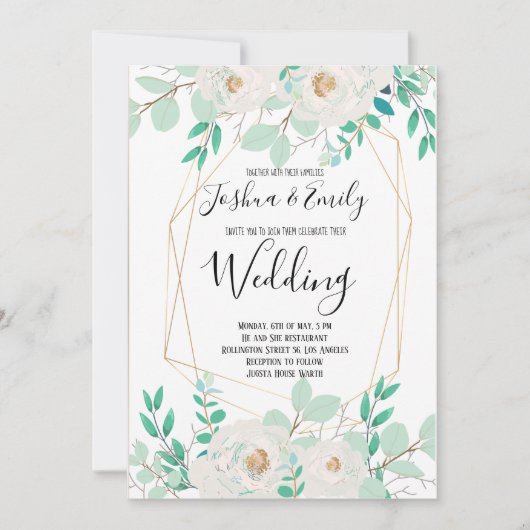 Mint Green Wedding Invitation Floral nodigt uit Kaart (Voorkant)