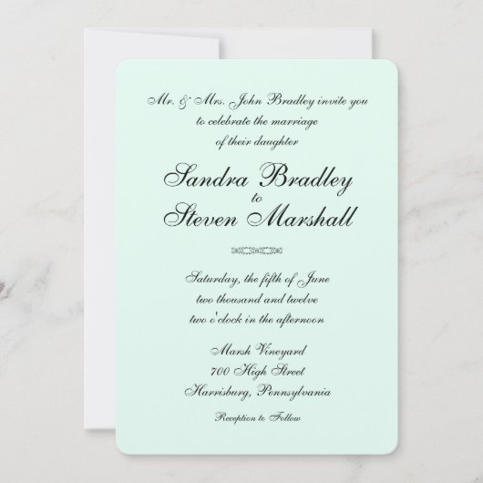 Mint Green Wedding Invitation Kaart (Voorkant)