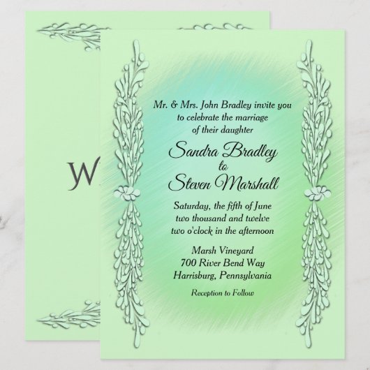 Mint Green Wedding Invitation Kaart (Voorkant / Achterkant)