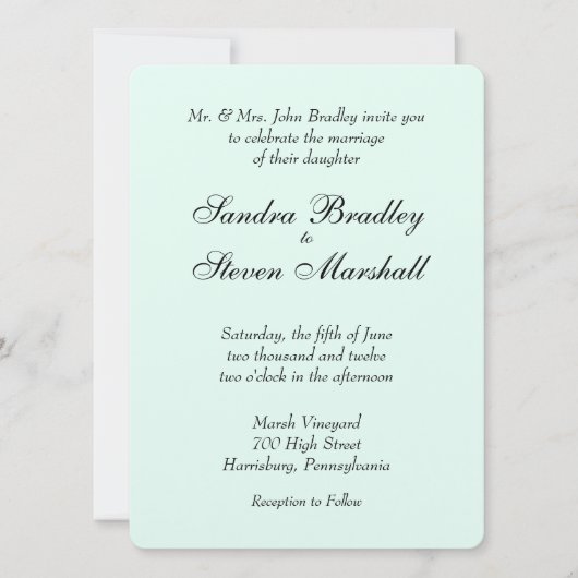 Mint Green Wedding Invitation Kaart (Voorkant)