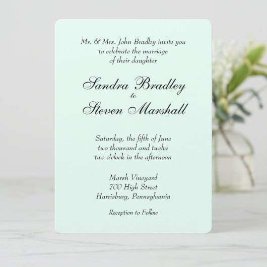 Mint Green Wedding Invitation Kaart (Staand voorkant)