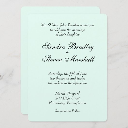 Mint Green Wedding Invitation Kaart (Voorkant / Achterkant)