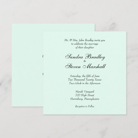 Mint Green Wedding Invitation Kaart (Voorkant / Achterkant)