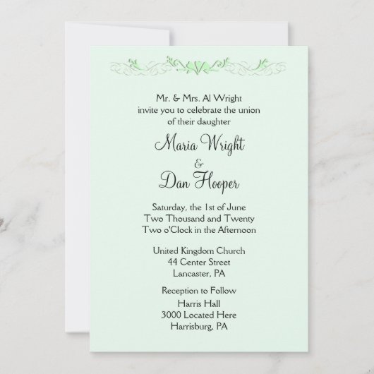Mint Green Wedding Invitations Kaart (Voorkant)