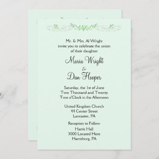 Mint Green Wedding Invitations Kaart (Voorkant / Achterkant)