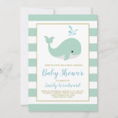 Mint Green Whale Drive-By Baby shower Invitation Kaart (Voorkant)