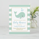 Mint Green Whale Drive-By Baby shower Invitation Kaart (Staand voorkant)
