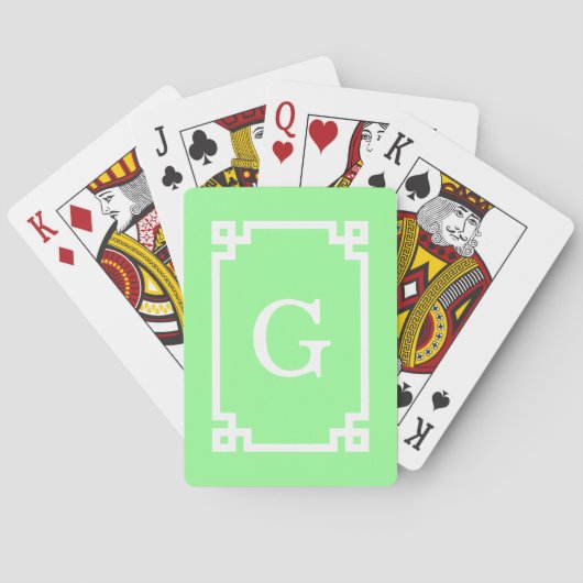 Mint Green WhGreek Key Lijst #2 Initiaal Monogram Speelkaarten (Achterkant)