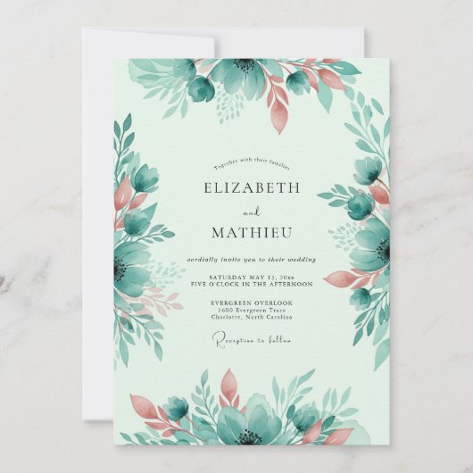 Mint Green Whimsical Spring Wedding Kaart (Voorkant)
