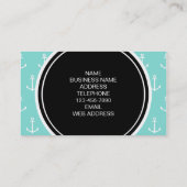 Mint Green White Anchors Pattern, Black Monogram Visitekaartje (Achterkant)