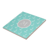 Mint Green White Anchors Pattern, Grey Monogram Tegeltje (Zijkant)