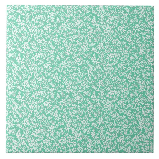 Mint Green White Antiek Floral Pattern Tegeltje (Voorkant)