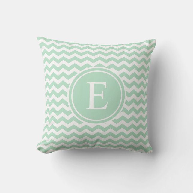 Mint Green White Chevron Monogram Sierkussennen Kussen (Voorkant)
