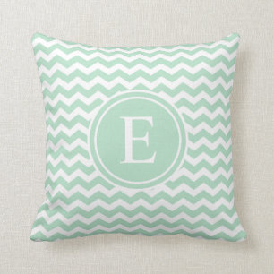Mint Green White Chevron Monogram Sierkussennen Kussen