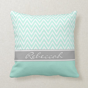 Mint Green White Chevron Zigzag Pattern Grey Name Kussen