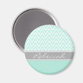 Mint Green White Chevron Zigzag Pattern Grey Name Magneet (Voorkant / Achterkant)
