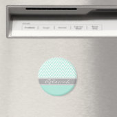 Mint Green White Chevron Zigzag Pattern Grey Name Magneet (Insitu (Vaatwasser))