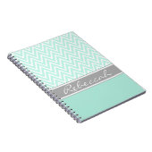 Mint Green White Chevron Zigzag Pattern Grey Name Notitieboek (Rechterzijde)