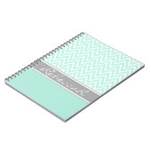 Mint Green White Chevron Zigzag Pattern Grey Name Notitieboek (Linkerzijde)