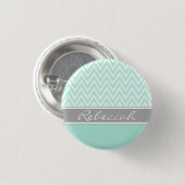 Mint Green White Chevron Zigzag Pattern Grey Name Ronde Button 3,2 Cm (Voorkant /achterkant)