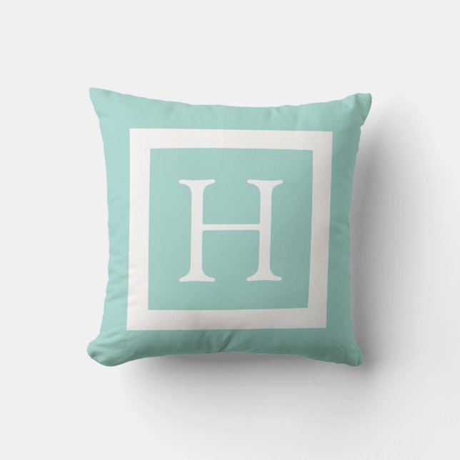 Mint Green White Custom Monogram Kussen (Voorkant)