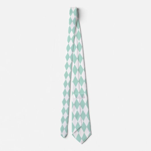 Mint Green & White Diamond Shapes Retro Stropdas (Achterkant)
