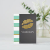 Mint Green & White Faux Gold Shimmer Lips Event Briefkaart (Staand voorkant)