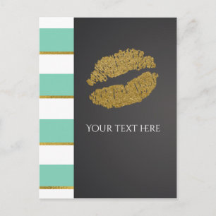 Mint Green & White Faux Gold Shimmer Lips Event Briefkaart